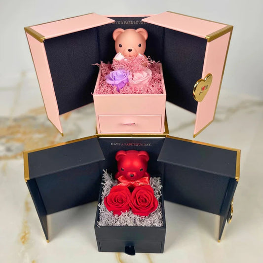 💖Valentine's Day Limited Time Offer💥：Eternal Mini Bear box&Metal Rose Gift Box
