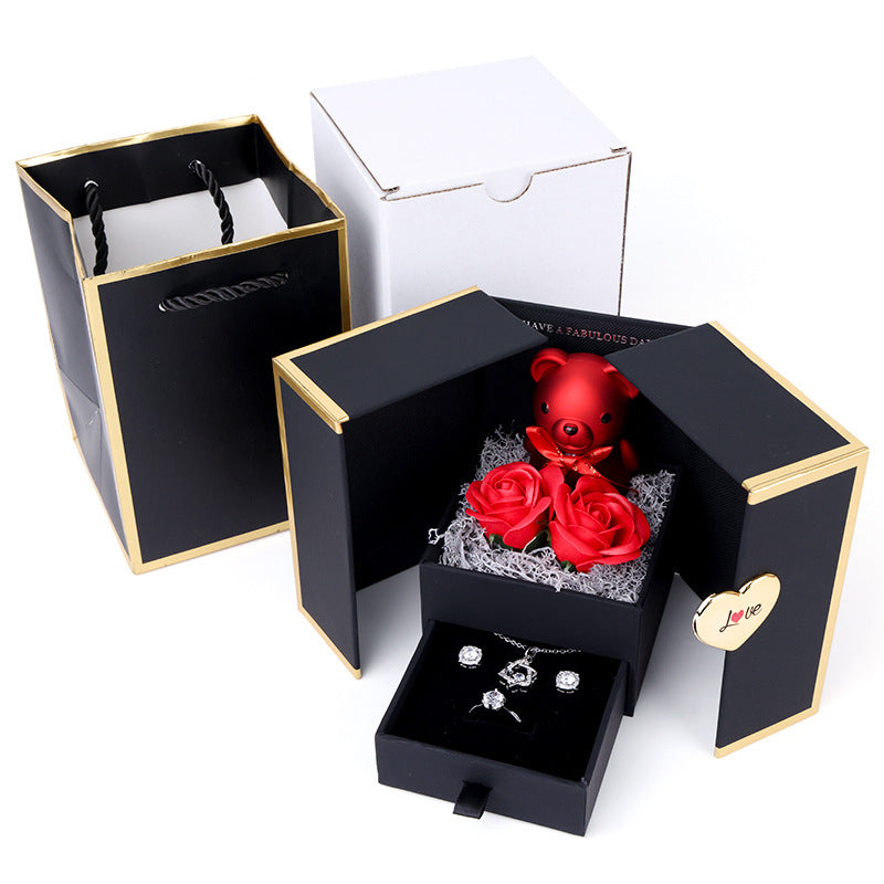 💖Valentine's Day Limited Time Offer💥：Eternal Mini Bear box&Metal Rose Gift Box